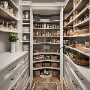 Walk-in Pantry with white shelving.