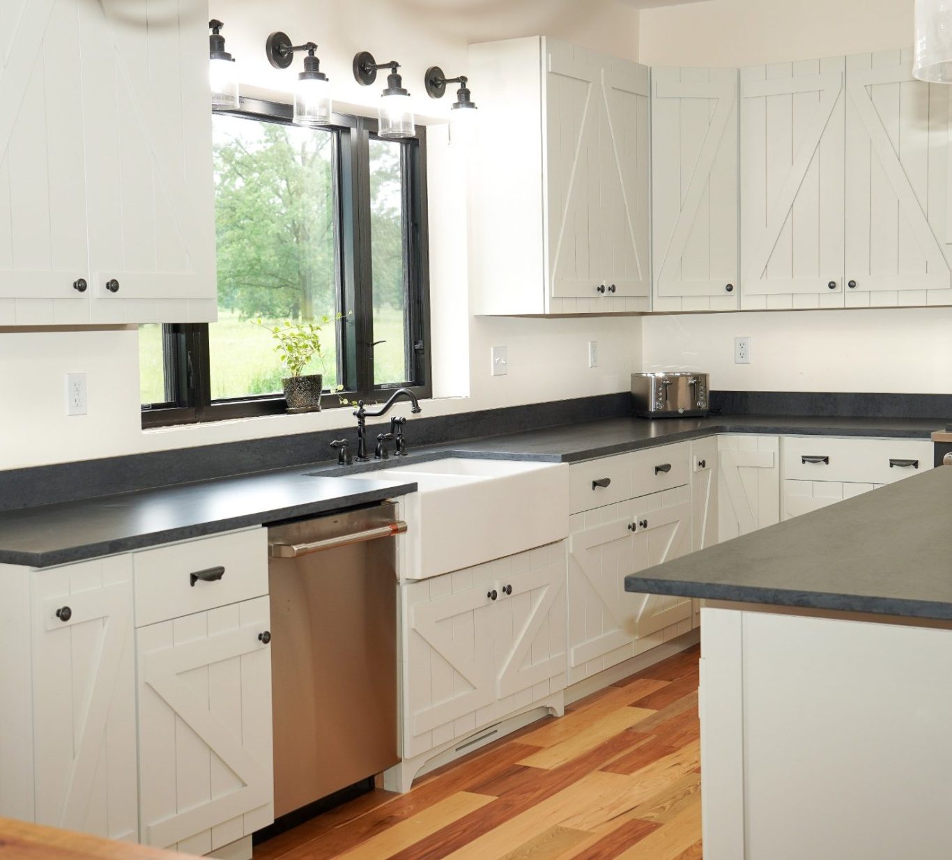 White maple painted cabinets designed by the Amish.